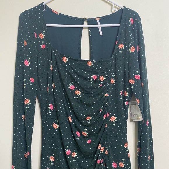Free People Dress Womens SZ M  Celia Mini Green Floral Emerald Jewel Combo - Picture 3 of 11